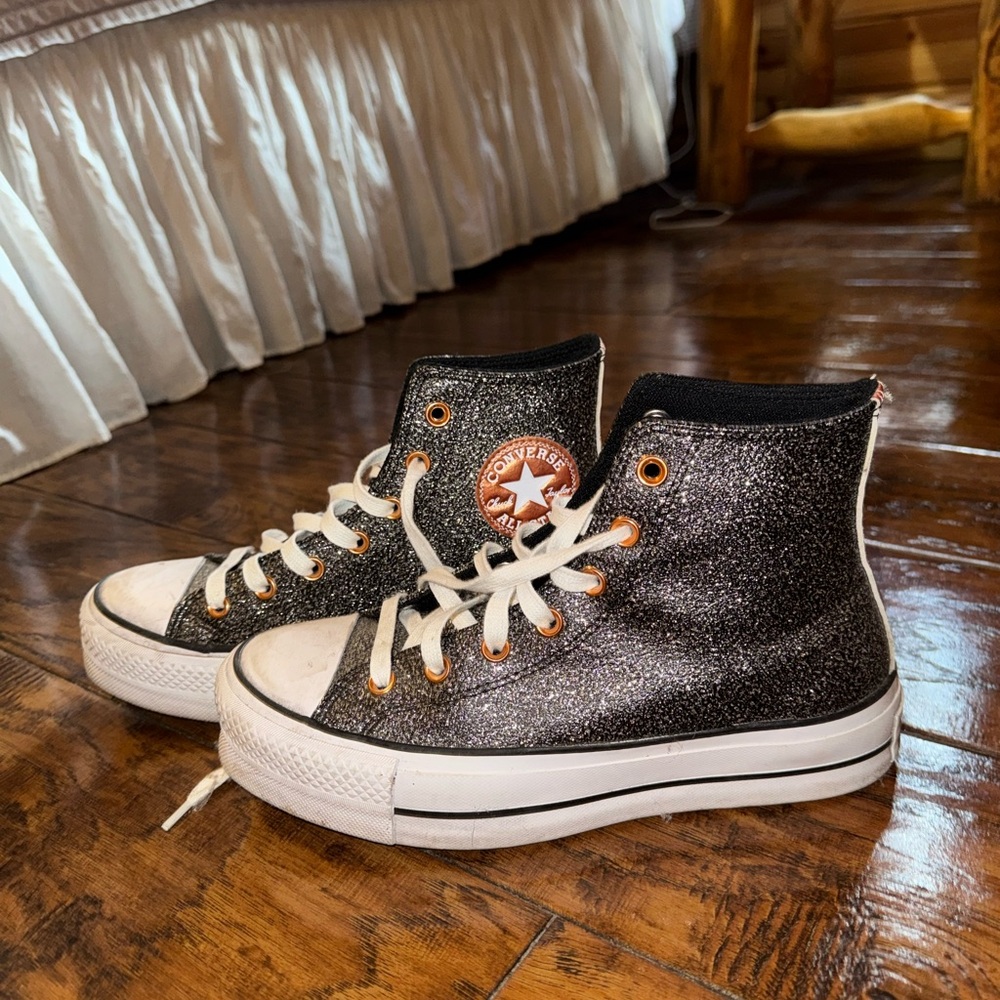 Converse Black and Silver Glitter High-Tops